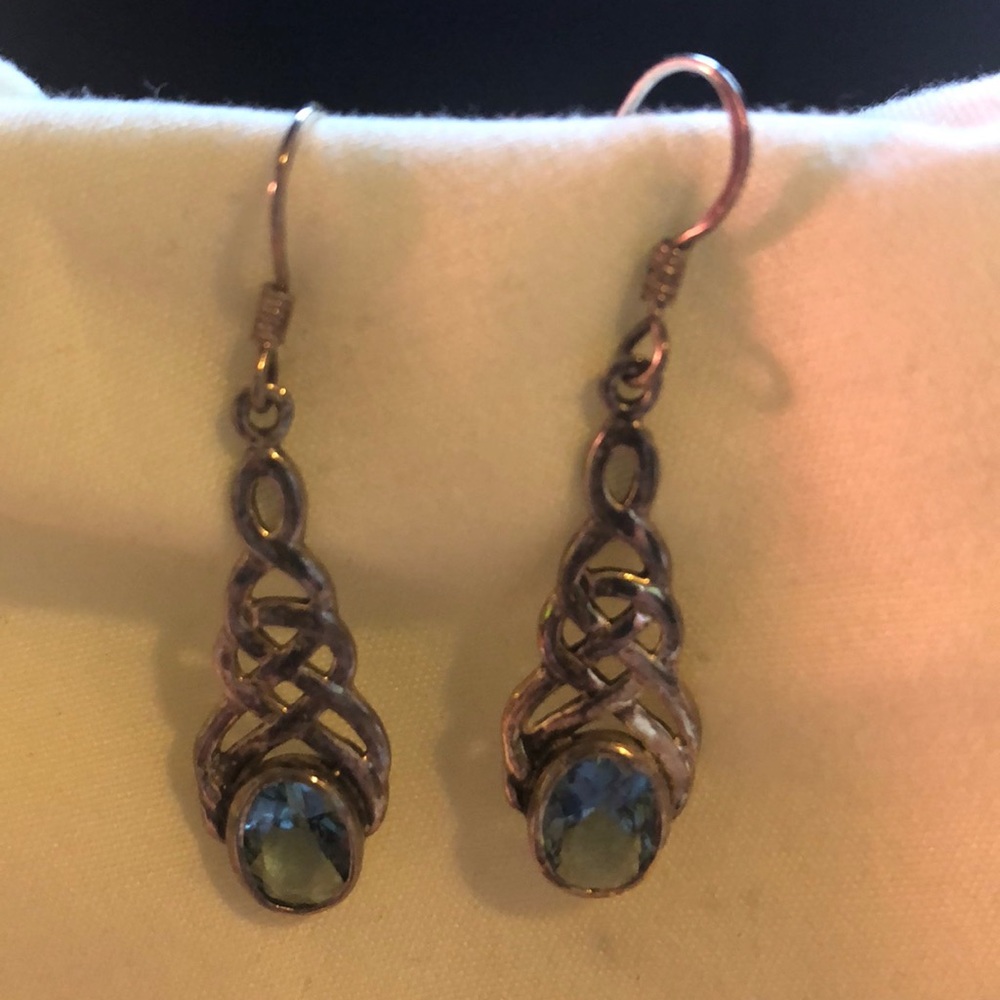 Blue drops of stone in pure silver earrings